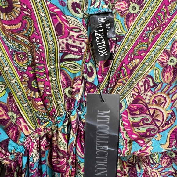 Boho Maxi Dress Long Floral Gown Deep V Front & Back with Tassel made in India - Picture 8 of 17